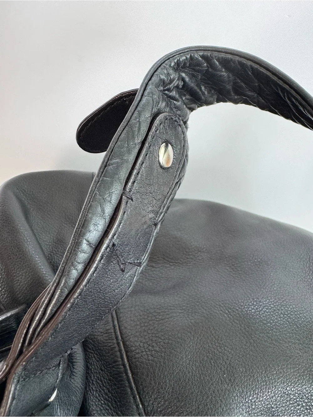 B. Makowsky Black Leather Hobo Handbag Silver Tone Hardware